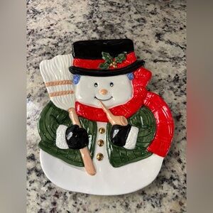 Vintage Ceramic Snow Gentleman Canape plate, serving dish, or cookie plate